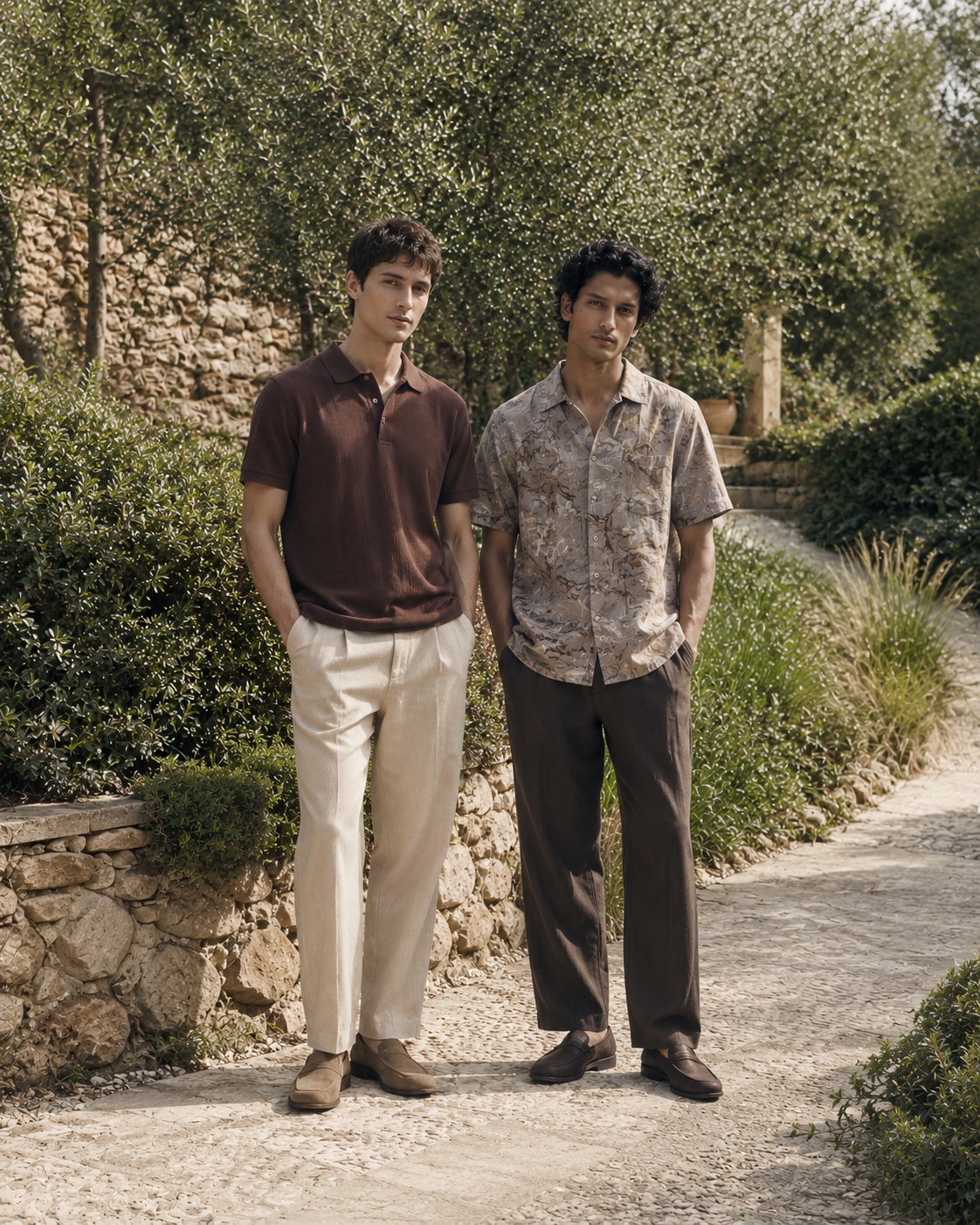 Two models wearing Intellect resort-wear developments